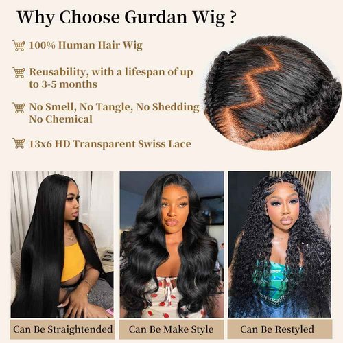 Gurdan Body Wave Lace Front Wigs Human Hair Pre Plucked 200 Density HD Lace Frontal Wig With Baby Hair 13x6 Lace Front Wigs Natural Color Glueless Wigs 22 Inch