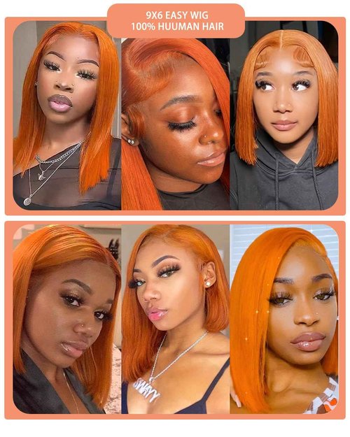 EINbeauty 9x6 HD Lace Glueless Wigs Human Hair Pre Plucked Pre Cut Bob Wig Human Hair Glueless Wigs Human Hair 200% Density Short Straight Bob Wigs for Black Women (14Inch,33#)