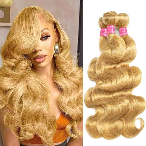 WigTune Honey Blonde Body Wave Bundles Human Hair 12A Raw Hair NO.1 Color 27 Bundles Human Hair 16 18 20 Inch 100% Unprocessed Brazilian Virgin Hair for Black Women