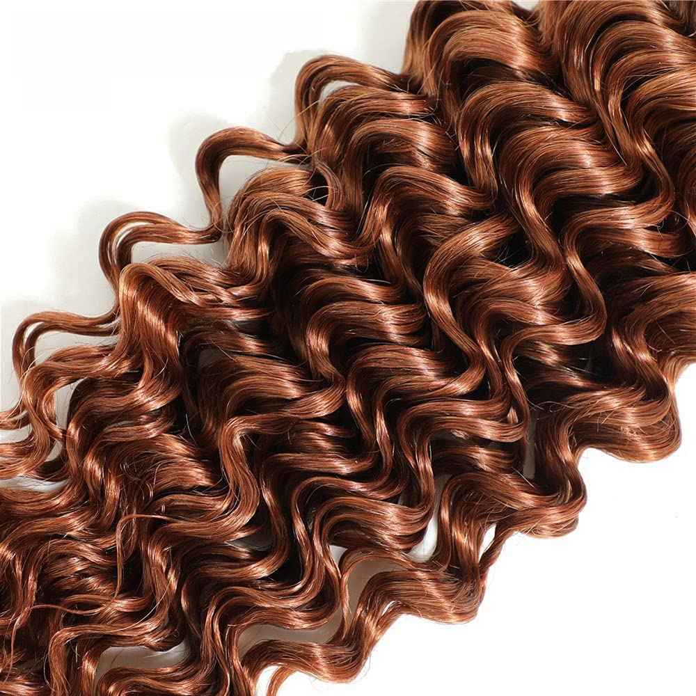 26 28 30 Inch Light Brown Human Hair Bundles Color 30 Deep Wave Bundles Brazilian Virgin Remy Hair Extensions Brown Loose Deep Wave Bundle For Black Women