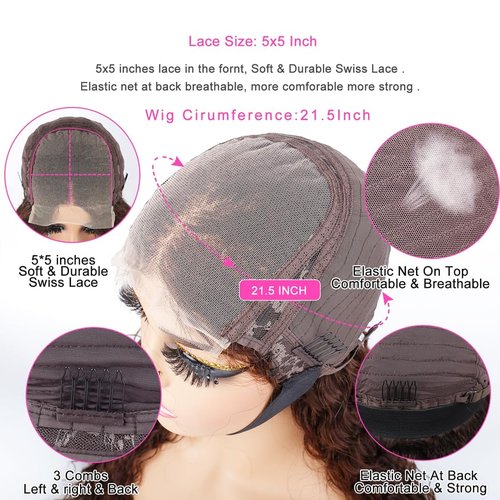 Odir Water Wave 5x5 Lace Closure Glueless Wigs Human Hair 26 Inch Reddish Brown 180% Density Brazilian Hair Wet and Wavy HD Lace Closure Wigs Curly Lace Front Wigs Pre Plucked with Baby Hair