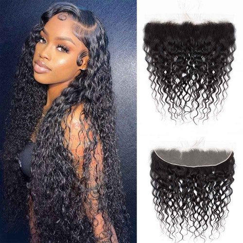 Kapelli Hair 13x4 Lace Frontal Closure Water Wave Regular HD Lace, 200% Density, 100% Brazilian Virgin Human Hair Ear to Ear HD Lace Frontal Pre Plucked with Baby Hair Natural Black Color 18 Inch