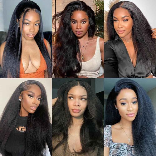 veravicky Kinky Straight Wig 16 Inch 180% Density Yaki Straight Human Hair Wig With Pre-Plucked Hairline & Adjustable Straps,Natural Black 13x4 Lace Front Wigs Human Hair For Black Women