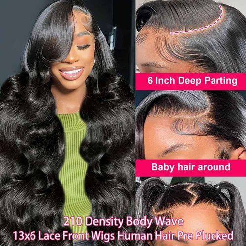Zlzlblbl 13x6 Lace Front Wigs Human Hair Pre Plucked 210 Density Body Wave HD Lace Front Wigs for Women Human Hair Glueless (Natural Color Body Wave Wig, 20 Inch)