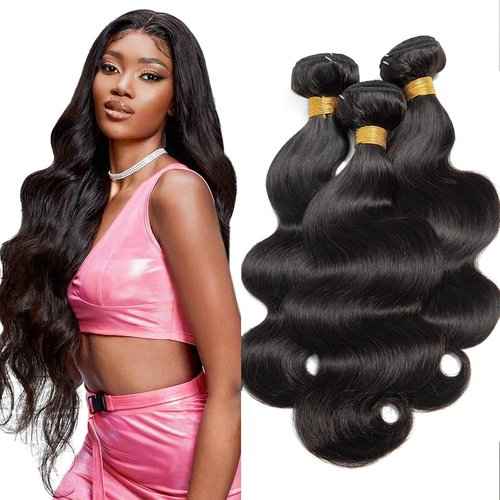 Body Wave Bundles Human Hair Brazilian Virgin 3 Bundles 18 20 22 Inch 100% Unprocessed Brazilian Virgin Human Hair Weave Double Weft Body Wave Hair Extensions Natural Black for Black Woman
