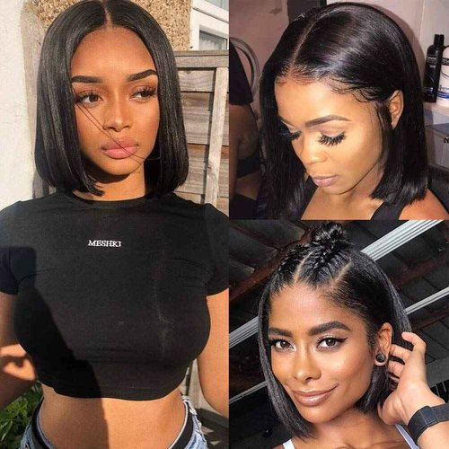 Pizazz Straight Bob Wig Human Hair 13x4 HD Transparent Lace Front Wigs Human Hair with Baby Hair (14inch) 180 Density Glueless Wigs Human Hair Pre Plucked