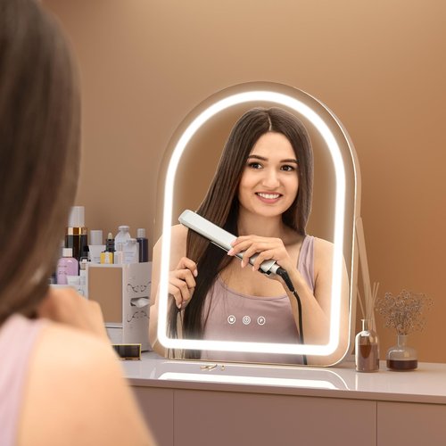 AOBEO Makeup Mirror with Lights, 18" x 22" Vanity Mirror, 3 Color Modes, Dimmable Light, 360 Rotation