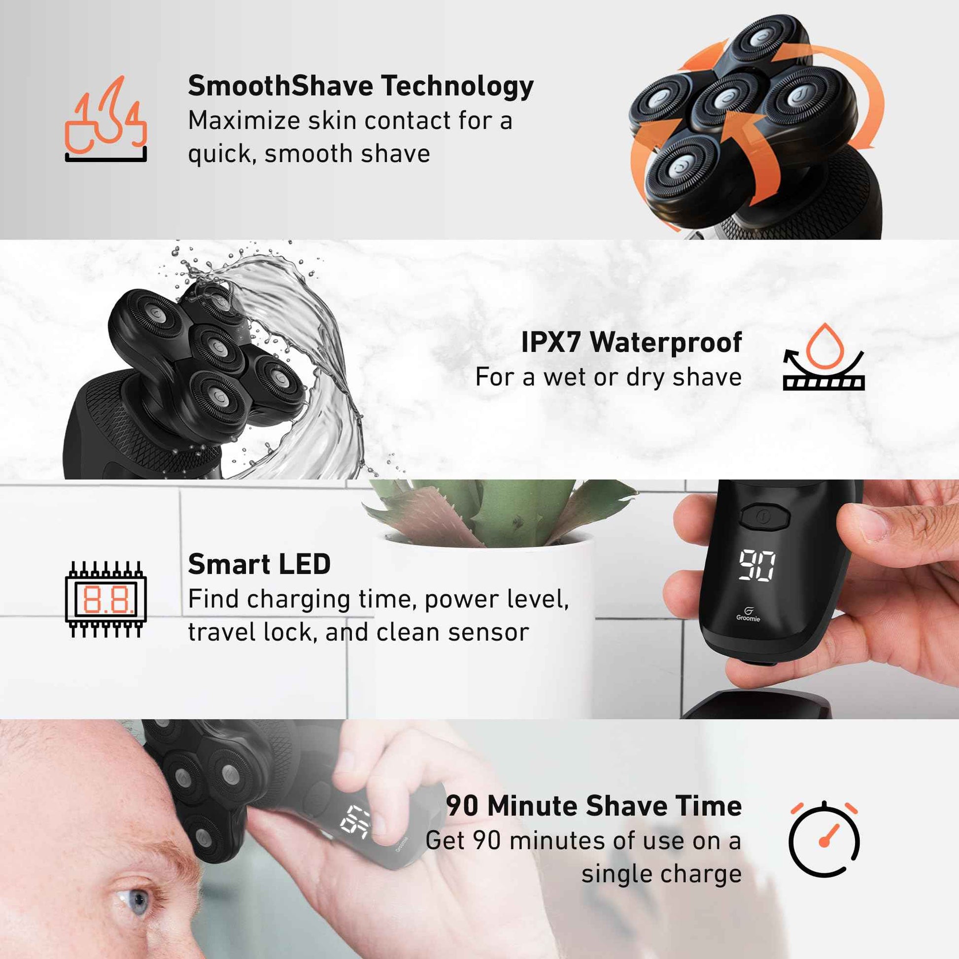 GROOMIE No Hair, Don't Care Bundle - 5D BaldiePro Electric Head Shavers for Bald Men, Natural Pre-Shave Oil to Promote Close Shave, & Natural Aftershave Serum - Mens Head Shaver Kit w/Electric Razor