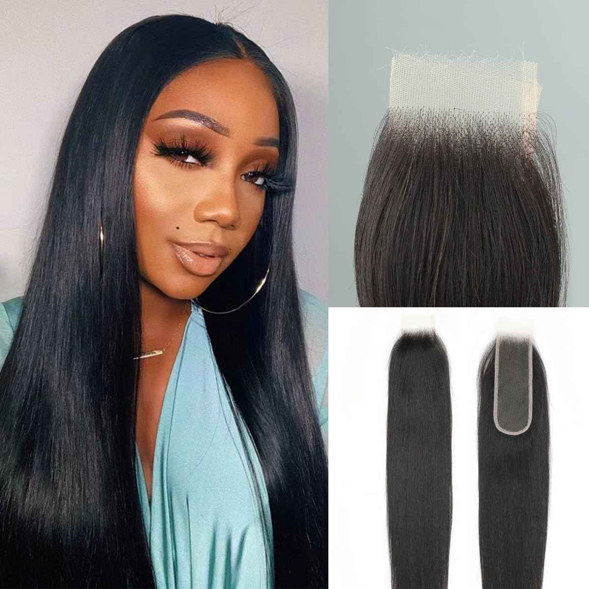 2x6 SKINLIKE Real HD Lace Closure Straight Human Hair 0.095mm Ultra-thin Swiss HD Lace Closure Bleached Single knots Human Hair Closure Pre-plucked with Natural Black Color