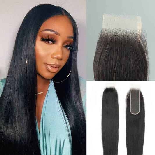 2x6 SKINLIKE Real HD Lace Closure Straight Human Hair 0.095mm Ultra-thin Swiss HD Lace Closure Bleached Single knots Human Hair Closure Pre-plucked with Natural Black Color