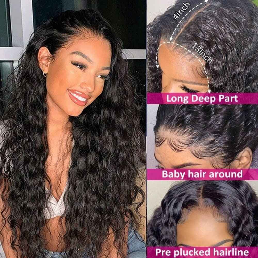 26 Inch Lace Front Wigs Human Hair 13x4 HD Deep Wave Lace Front Wigs Human Hair Wigs for Women Deep Curly Lace Frontal Wig Glueless Wigs Human Hair Pre Plucked with Baby Hair 180 Density