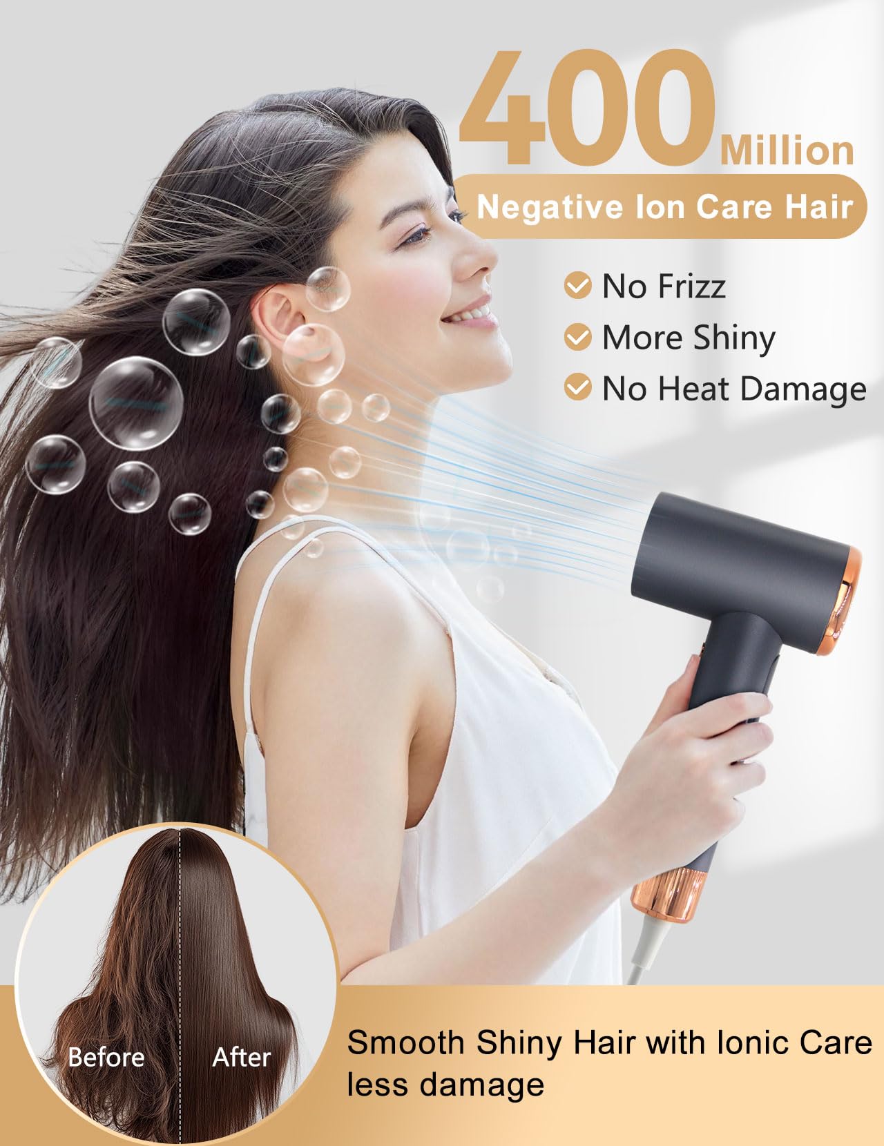 Ionic Hair Blow Dryer for Fast Drying Low Noise LANDOT Hairdryer with 110000 RPM High-Speed Brushless Motor and Thermo-Control - Small Size Hair Dryer for Family Home Use & Travel