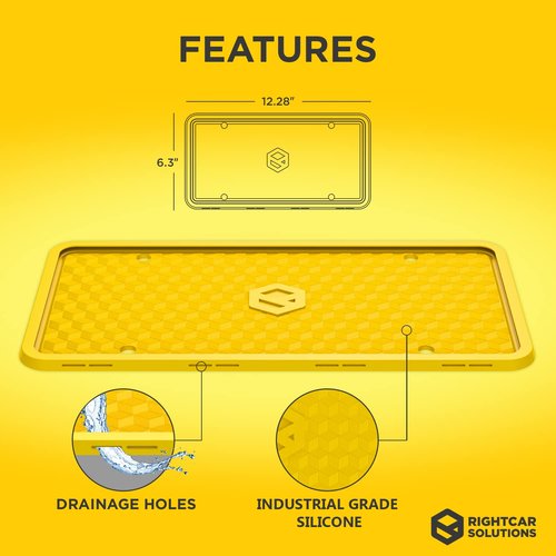 Rightcar Solutions Silicone License Plate Frame | The Original Premium Grade Silicone Car Plate Frame | Rust Proof, Rattle Proof, Weather Proof License Plate Holder (Yellow)
