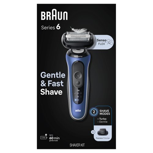 Braun Electric Shaver for Men, Series 6 6120s, Wet & Dry Shave, Turbo & Gentle Shaving Modes, with Precision Trimmer & Pouch, Blue