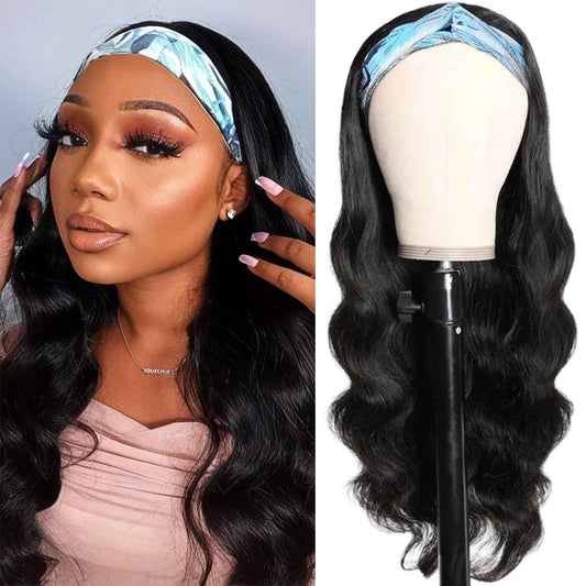 20 Inch Body Wave Human Hair Headband Wig - Half Wigs, Brazilian Glueless, 150% Density, Natural Color