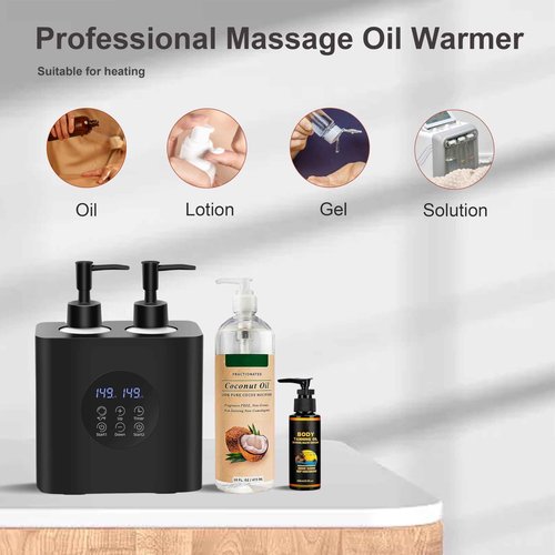 Elitzia Dual Bottle Massage Oil Warmer Smart Touch Control Lotion Warmer Dispenser Adjustable Temperature Independent Heating Systems Heated Lotion Dispenser with 4 Pump Bottles ETLB02B (Black)