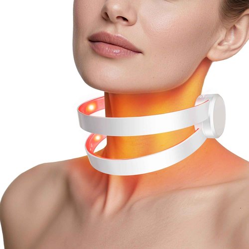 Wireless Neck Wrinkle Treatment Device,14 LEDS Red 630nm &12LEDS Infrared Light 850nm LED Mask for Horizontal Lines Turkey Crepey Tech Neck,10-Min Treatment