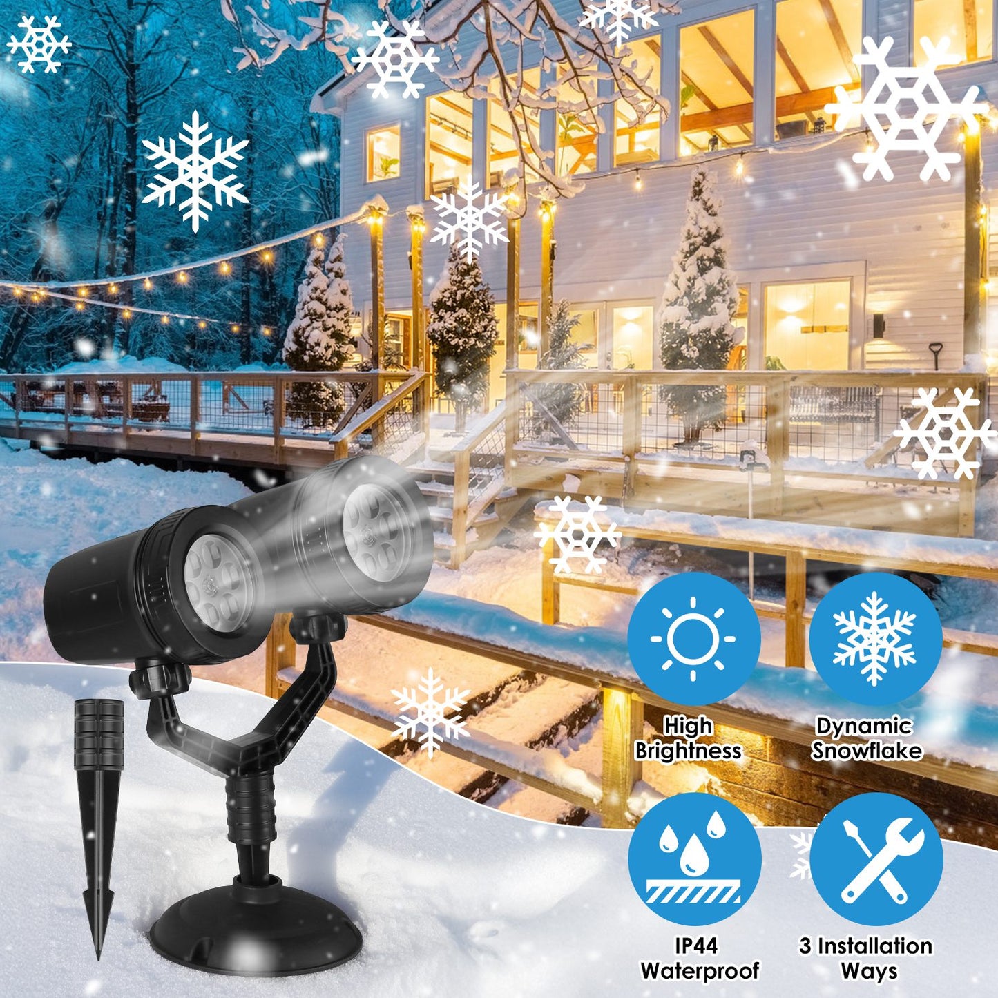 Christmas Snowflake Projector Light Dual Head Waterproof LED Outdoor Decoration