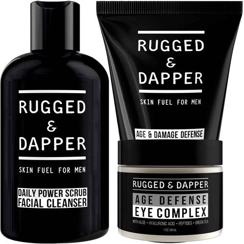 RUGGED & DAPPER - Daily Power Scrub Facial Cleanser, Age + Damage Defense Face Moisturizer and Age Defense Eye Complex