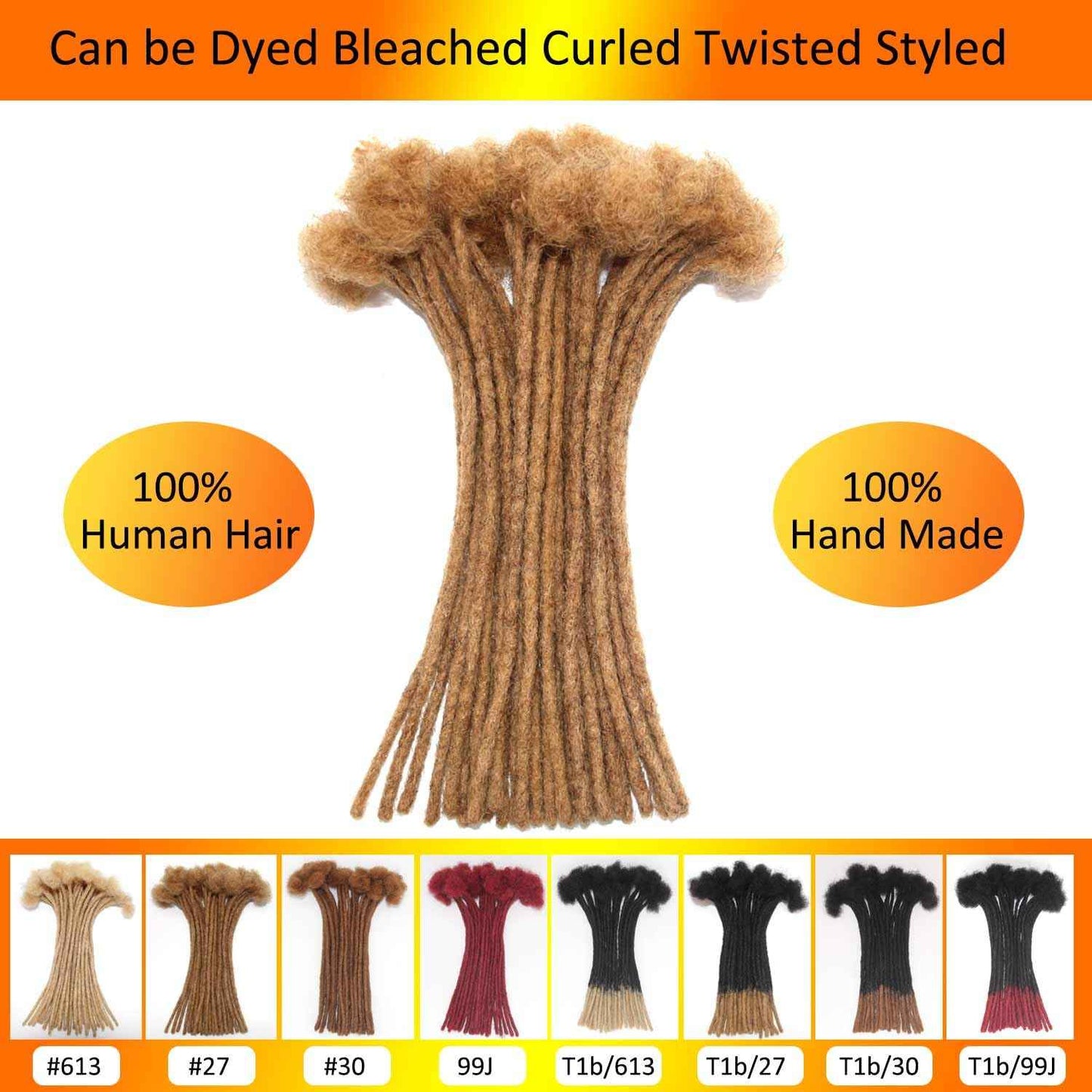 #27 Honey Blonde Loc Extensions Human Hair Dreads Extensions Dreadlock Extensions Human Hair Locs Extensions for Men Women Kids 0.4 cm 10 Inch 30 Strands Real Human Hair Locs Handmade Permanent Locs