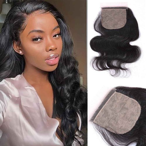 ELIHAIR Silk Base Closure Hair Pieces Brazilian Virgin Human Hair Top Closures with Baby Hair 4 * 4" Free Part Natural Color Body Wave 12"
