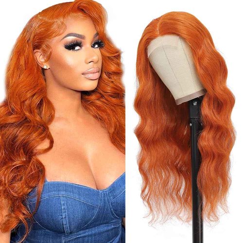 ZevPiul 22 Inch Orange Lace Front Wigs Human Hair Body Wave 4X4 Hd Transparent Lace Closure Wig Brazilian Human Hair Pre Plucked With Baby Hair Glueless Wig