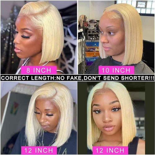 13X4 HD Transparent 613 Blonde Bob Wig Human Hair Lace Front Wigs Pre Plucked With Baby Hair 100% Unprocessed Glueless Wig Human Hair Blonde 613 Blunt Cut Short Bob Lace Frontal Wigs For Black Women