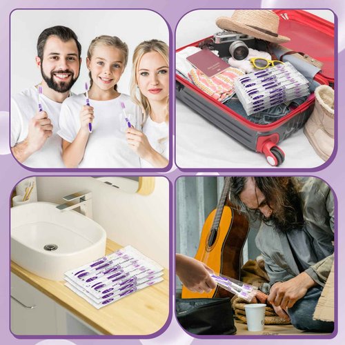 500 Prepasted Disposable Toothbrushes Individually Wrapped Pre Pasted Toothbrushes Soft Bristle Travel Tooth Brush Single Use Wrapped for Hotel, Camping, Travel and Gift for The Homeless (purple)