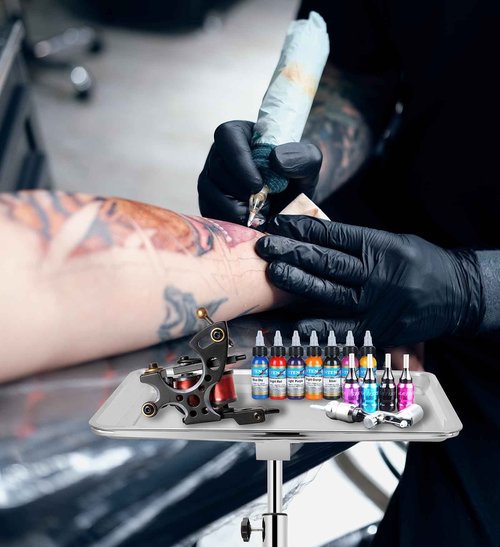 Salon Tray Extra Large Tattoo Tray Premium Stainless Steel Tray cart for Clinic Spa Dental，Rolling Hairstylist Tray Mayo Stand with Brake Wheels