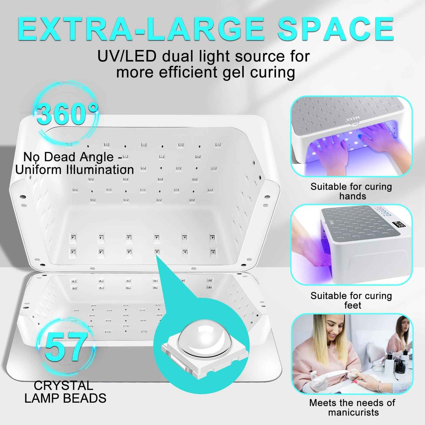 MEKK UV LED Nail Lamp - Luxury Cordless UV Light for Gel Nails with Red Light Skincare,4+2 Timer Modes,Two-Hand Design,Professional Nail Lamp for Salon & Home-White