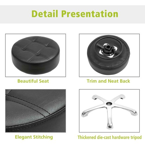 Rolling Stool with Wheels 400lbs Weight Capacity,Heavy Duty Lash Chair Adjustable for Tatoo Lab Massage Salon Spa Drafting Nail Teach,360 Swivel,Leather,Thick Seat Padding (Black)