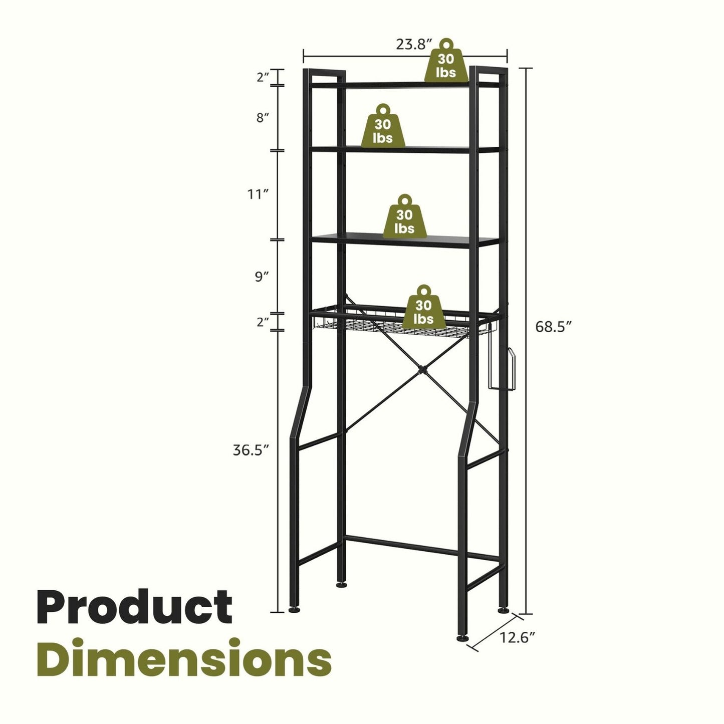 68-inch Independent Bathroom Storage Rack, Iron And Wood Material