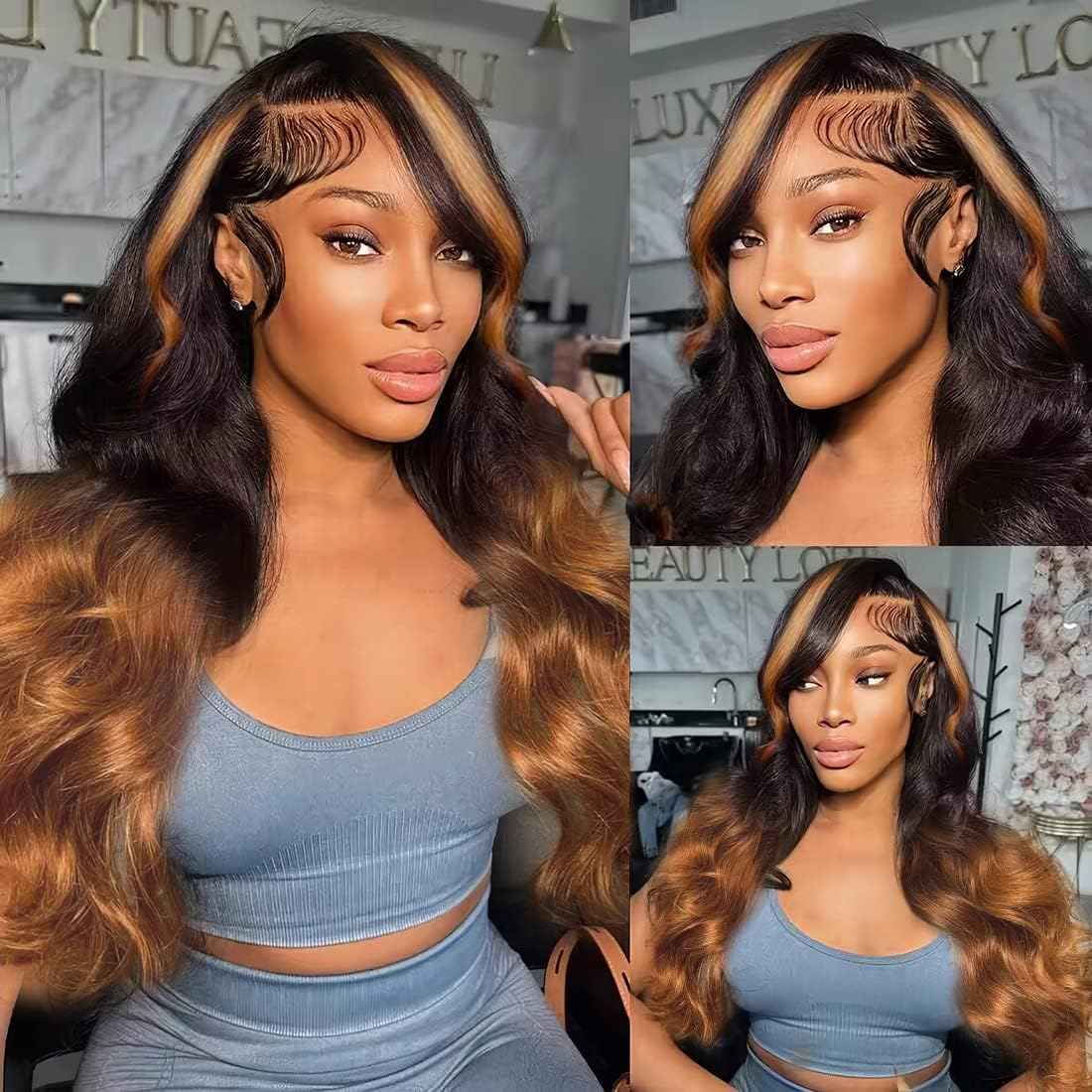200% Density 13x6 Lace Front Wigs Human Hair Pre Plucked Body Wave HD Transparent Ombre Lace Front Wigs With Baby Hairs Glueless Wigs Human Hair 13x6 Blonde Colored Human Hair Wig For Women 18 Inch