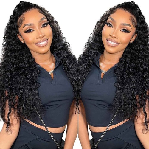 Glueless Wigs Human Hair Pre Plucked Pre Cut 13x4 Deep Wave Lace Front Wigs Human Hair Upgraded Glueless Wig Ready To Wear Curly HD Lace Front Wigs For Black Women Wear And Go (20 Inch)