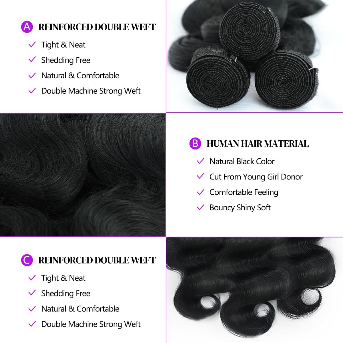 12A Body Wave Bundles Human Hair 20 22 24 Inch Human Hair Bundles 100% Unprocessed Brazilian Virgin Hair 4 Bundles Hair Extensions Real Human Hair for Women Quick Weave Hair Natural Black