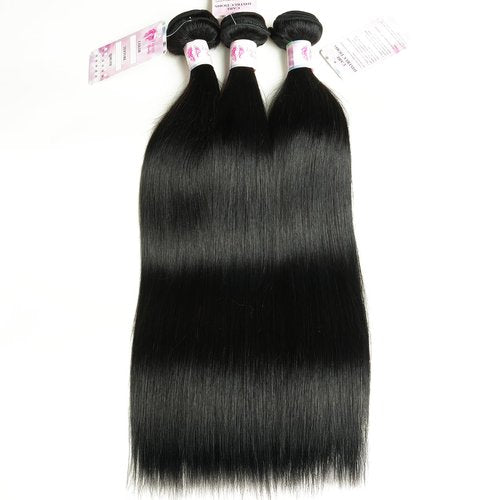 Real Straight Human Hair Bundles 10A Human Hair Bundle Brazilian Virgin Hair 100% Unprocessed Hair Bundle Natural Black Hair Extension for Women (1Black Straight, 14 16 18 Inch)