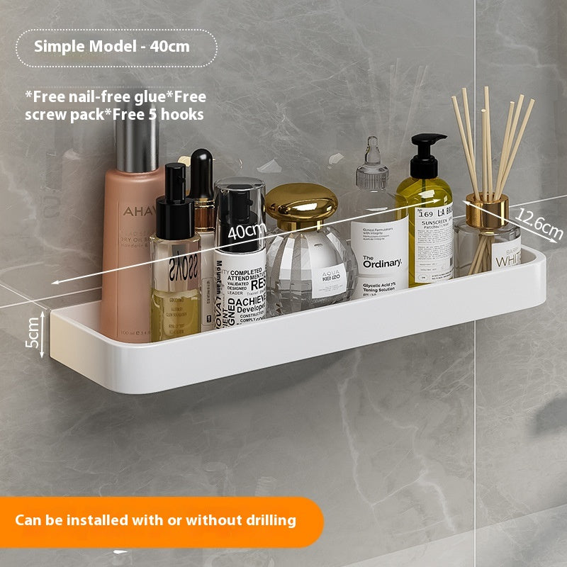 Punch-Free Wall-Mounted Bathroom Storage Rack Aluminum Home Organizer