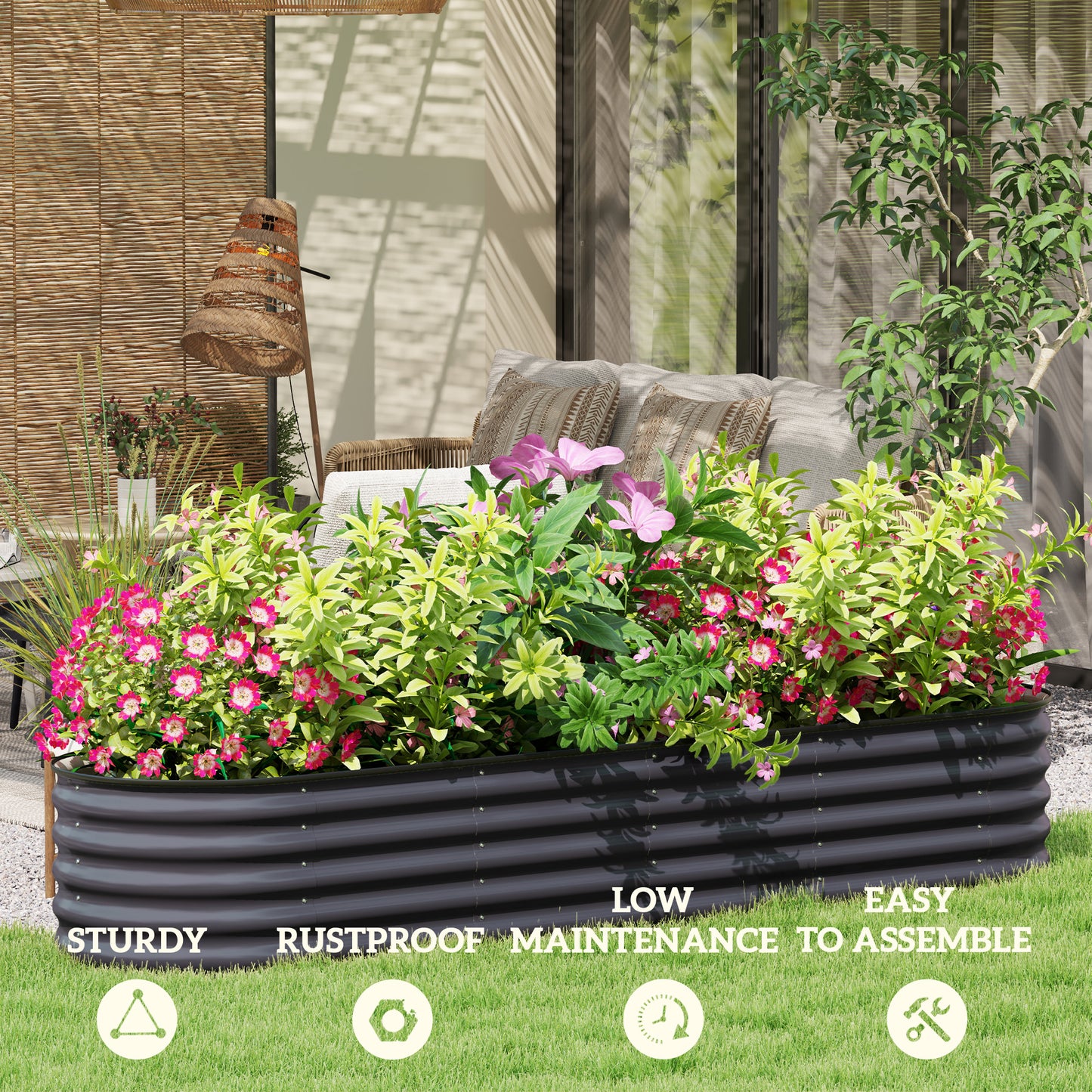 Galvanized Raised Garden Bed Kit - Dark Gray Metal Planter Box, 94.5 x 23.5 inches