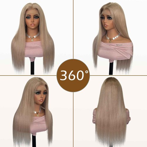 Ash Blonde Straight Lace Front Wigs for Black Women Pre Plucked Ash Blonde Wig Human Hair 13x6 Transparent Lace Front Wigs Human Hair Colored HD Lace Frontal Wig 24 Inch