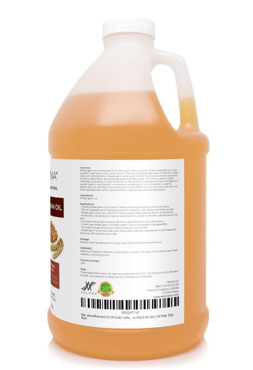 velona Wheat Germ Oil USP Grade 1 Gallon / 128 Fl Oz | 100% Pure and Natural Carrier Oil | Unrefined, Cold Pressed | Cooking, Face, Hair, Body & Skin Care | Use Today - Enjoy Result