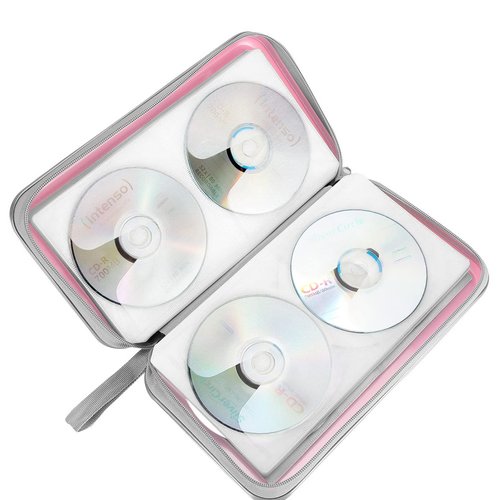 Siveit CD Case, DVD Case Holder 96 Capacity Hard Plastic CD DVD Disc Cases Storage Binder Wallet for Car Home Office Travel (Light Pink)