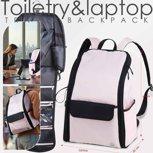 AUTUMN SENCE Travel Laptop Backpack Large Hanging Toiletry Organizer Water-Repellent Hygiene Bag, Toiletries Makeup Cosmetics Organizer (Pink)