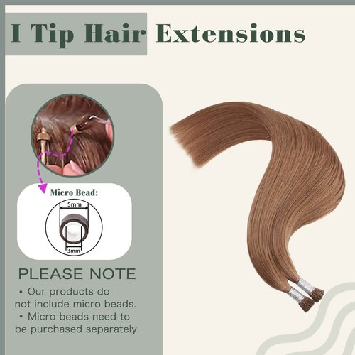Sixstarhair I Tip Hair Extensions - Human Hair Invisible Red Brown Keratin Itip 20Inch Medium Auburn Cold Fusion Itip 50G/Pack 50 Strands