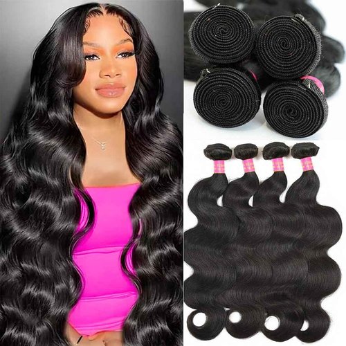 Fopeela 12A Human Hair Bundles Body Wave Bundles Human Hair 16 18 20 22 Inch 100% Unprocessed Brazilian Virgin Hair Body Wave 4 Bundles Human Hair Extensions for Women