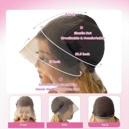 Body Wave Lace Front Wigs Human Hair Curly Wave Ombre 1B27 HD Lace Frontal Real Human Hair Wig for Black Women 13x4 Wavy Natural Black to Honey Blonde Glueless Wigs with Dark Roots Free Part 22 Inch