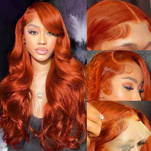 VKVL 26 Inch Ginger Lace Front Wigs Human Hair Pre Plucked 200% Density Hd Lace Front Wig 13x4 Ginger Orange Body Wave Lace Frontal Wigs Human Hair