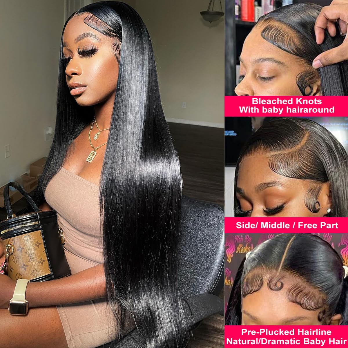 Nawpum Straight Human Hair Wigs for Women Lace Front Wigs Pre Plucked Glueless 13x6 HD Lace Front Wigs Human Hair 180% Density Straight Frontal Wigs Human Hair 28 Inch