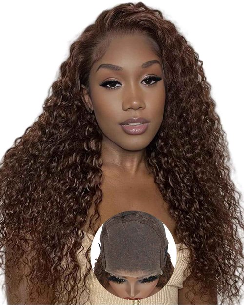 ONICE Wear And Go Glueless Wigs Human Hair Pre Plucked Pre Cut 5x5 HD Lace Closure Human Hair Wigs For Black Women Upgraded No Glue Deep Wave Lace Front Wigs Human Hair(Chocolate Brown,18Inch)