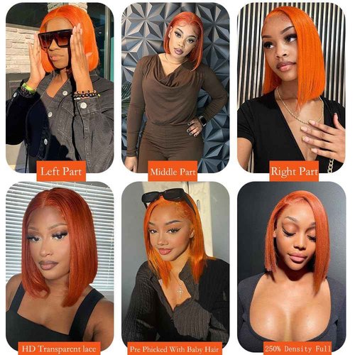 Holiden 200% Density 10 Inch Short Bob Wig Human Hair 13x4 HD Lace Front Wigs Straight Bob Lace Front Wigs Glueless (13x4 350 Ginger Bob Wig, 14 Inch-250% Density)