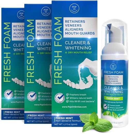 Aligner & Retainer Cleaner Fresh Foam – Dry Mouth Relief, Compatible with All Clear Aligners, Retainers, Mouth Guards, Night Guards, Veneers, Whitens, Freshens, 3% Hydrogen Peroxide, Mint - 50ml 3pcs